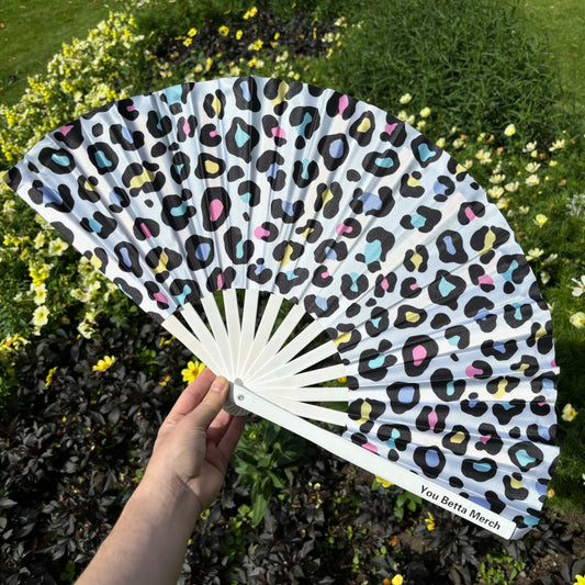 White Leopard Print Fan