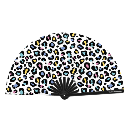White Leopard Print Fan