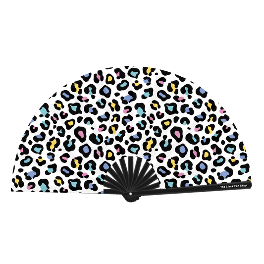 White Leopard Print Fan