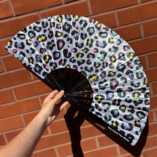 White Leopard Print Fan